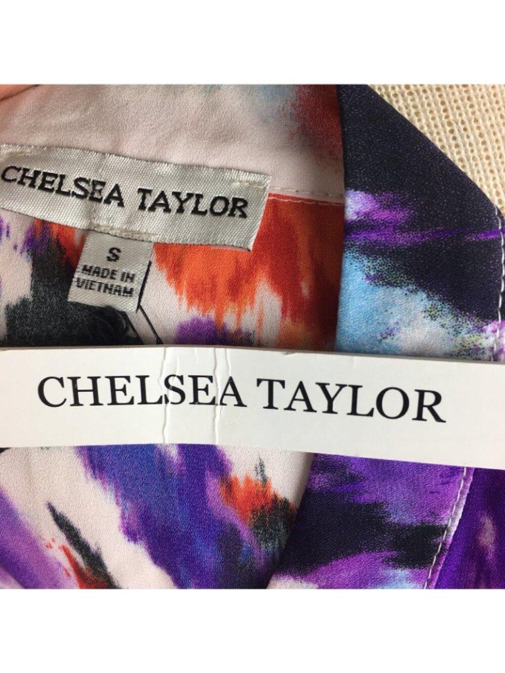Chelsea Taylor Womens Top Small Watercolor V-neck Tab Sleeve Hi Low Hem Colorful - Picture 4 of 11